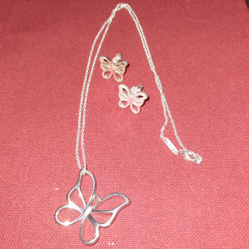 925 sterling silver tiffany butterfly necklace and earrings